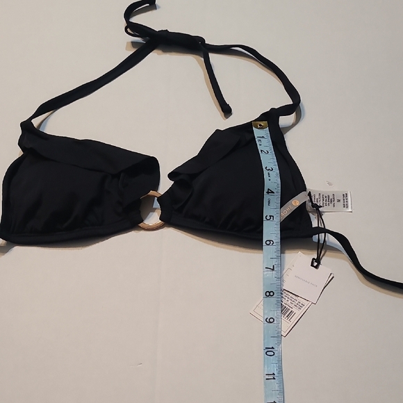 Shade & Shore Womens Black Halter String Bikini Top NWT Medium W/ Ruffle - Picture 7 of 8